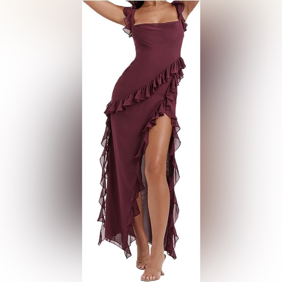 Elegant wine color fun fairy pirate ruffles dress comfy stretchy woman size m - Picture 11 of 17